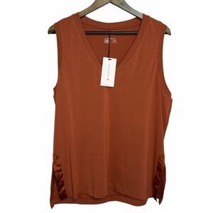 NWT Thrive Societe Long Line Slit Tank Top size Large Burnt Orange V-Neck Modal